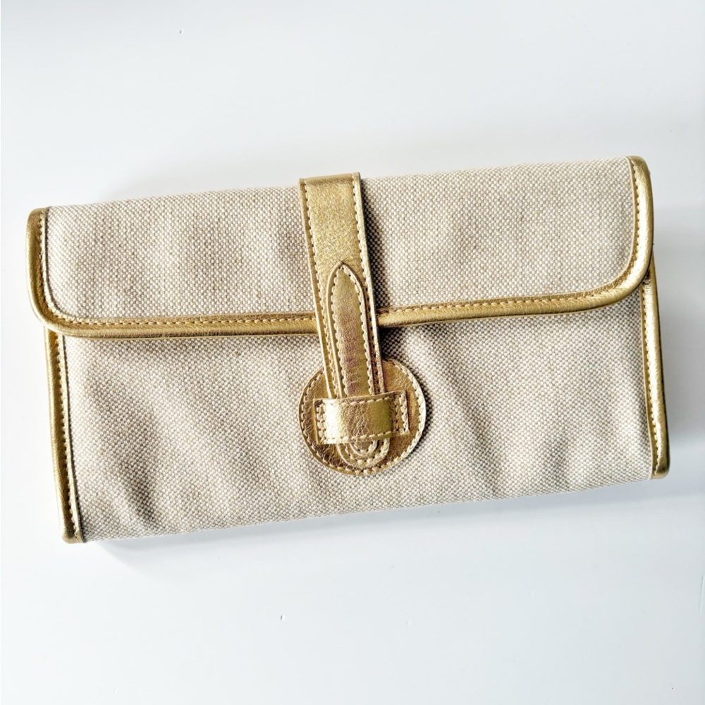 MODUS RIO || The Adrian Linen + Leather‎ Clutch Gold Beige